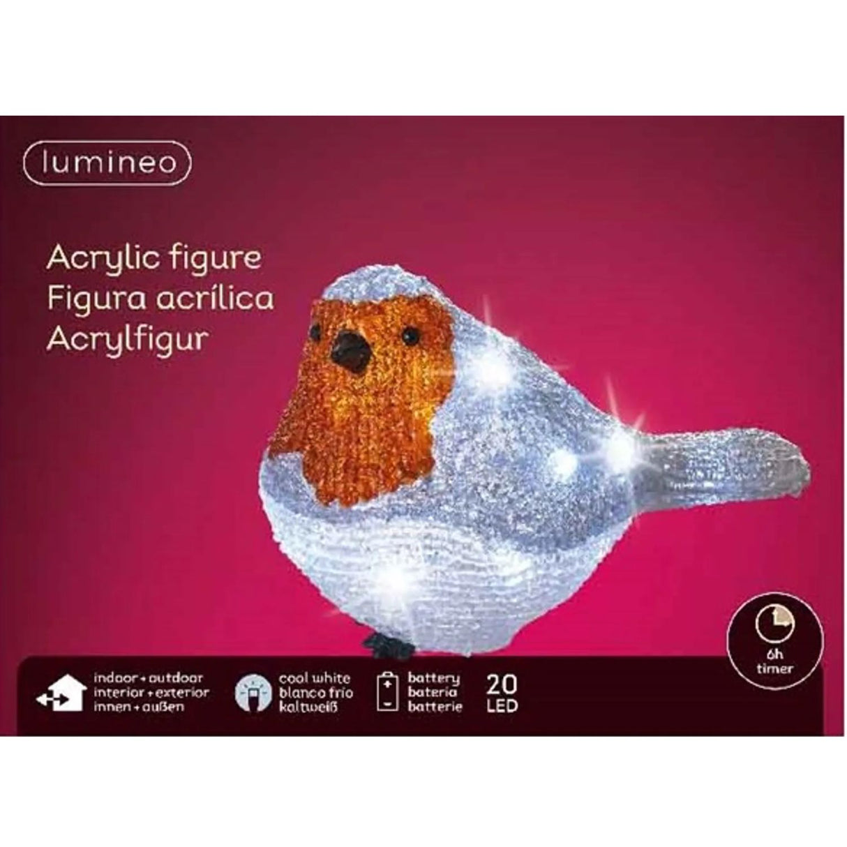 Lumineo 21cm Cool White LED Acrylic Outdoor Robin