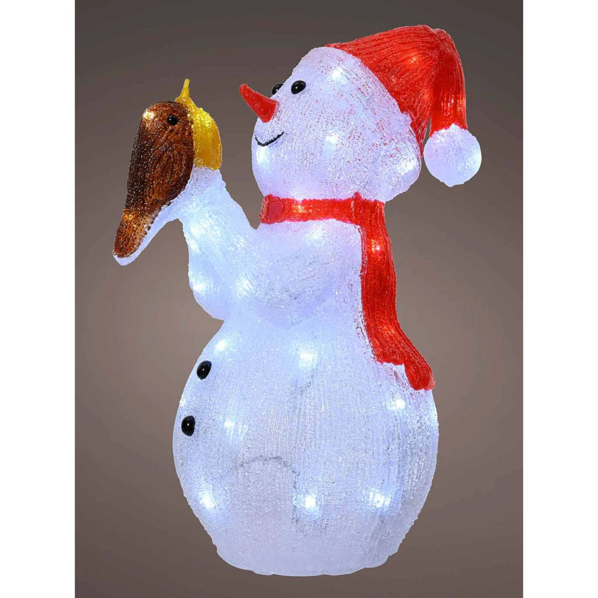 Lumineo 37cm Acrylic LED Snowman with Bird
