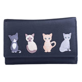 Mala Leather Black Best Friends Sitting Cat Tri Fold Purse