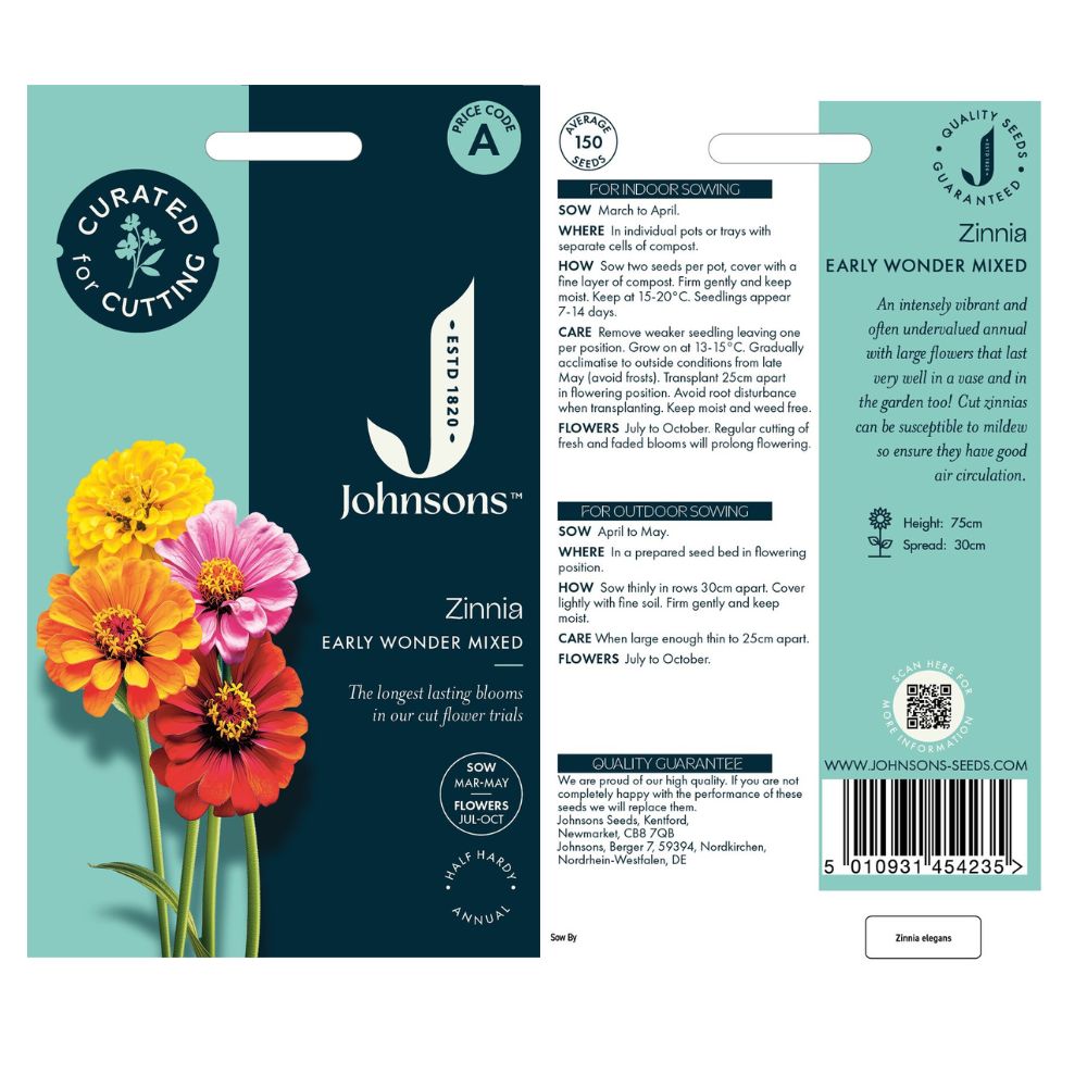 Johnsons 'Early Wonder Mixed' Zinnia Seeds
