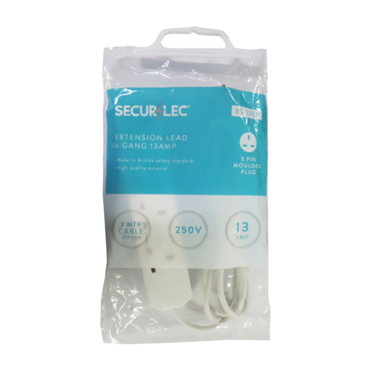 Securlec 2m Extension Lead 4 Gang  (13 Amp)