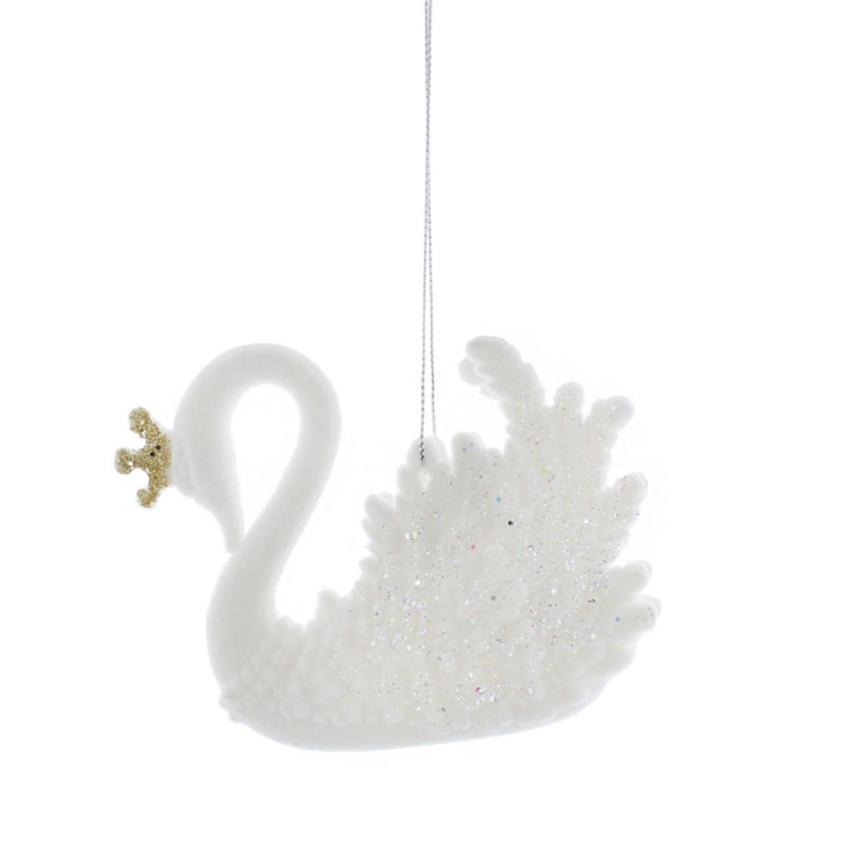Festive 10cm  White Flocked Swan Hanging Decoration