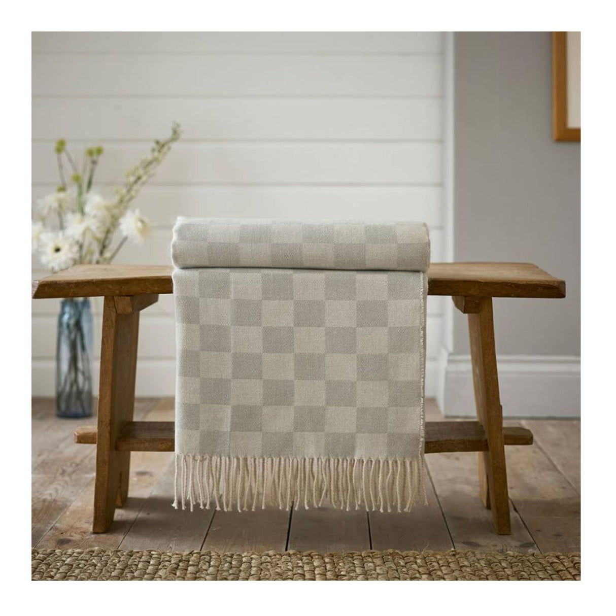 Deyongs Bruggen Yarn Dyed Woven Throw, Cream/Grey