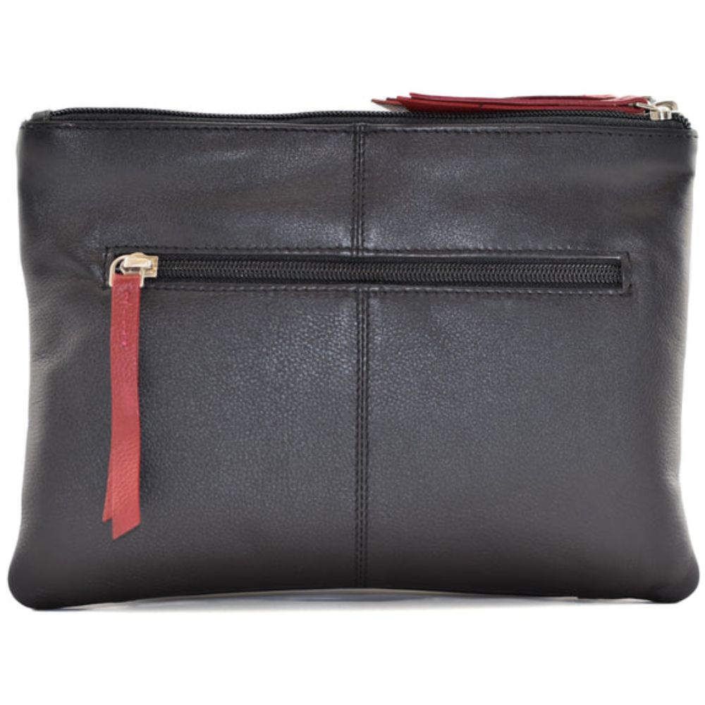 Mala Leather Black Orta Double Pocket Cross Body Bag