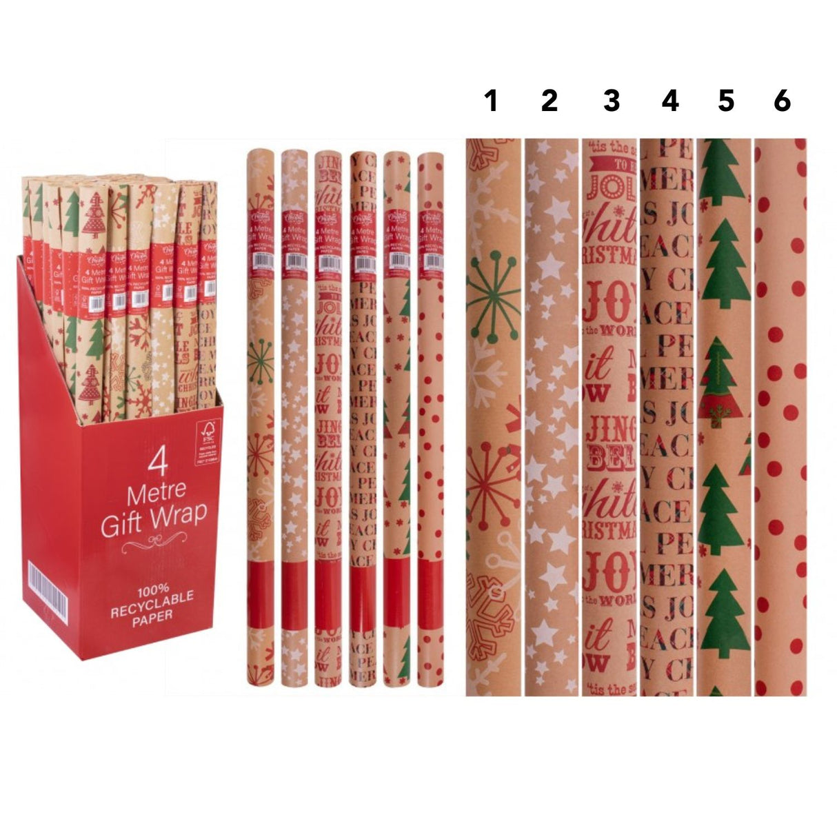 RSW 4m Eco Christmas Wrapping Paper (Choice of 6)