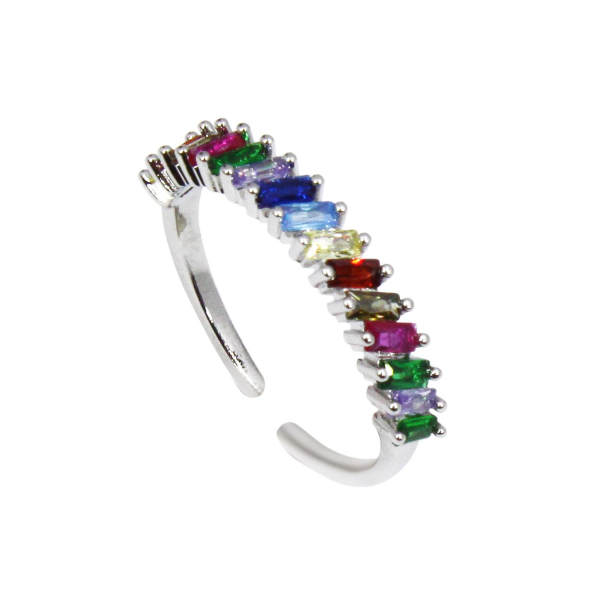 Lila Jewellery Adjustable Ring Coloured Rectangular Stones Rhodium