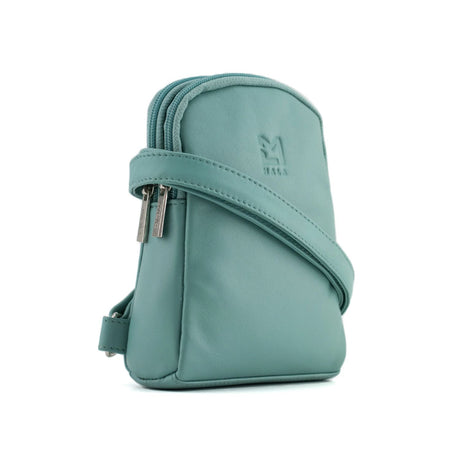 Mala Leather Green Anishka Mini Double Pocket Crossbody Bag