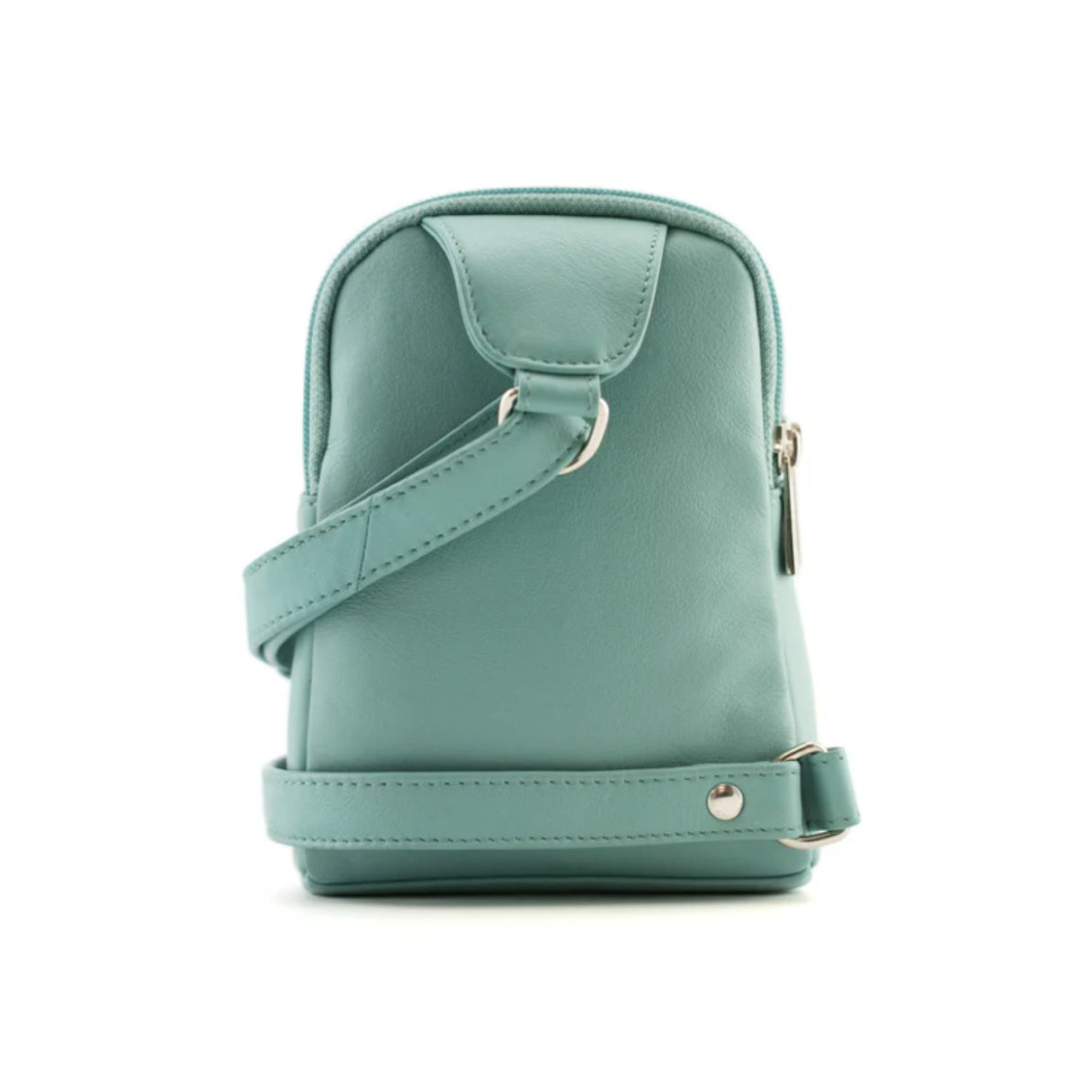 Mala Leather Green Anishka Mini Double Pocket Crossbody Bag