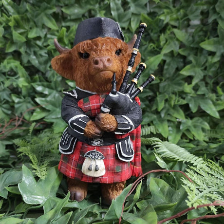 Vivid Arts 11cm Highland Cattle Bagpiper - XHC-4004-D