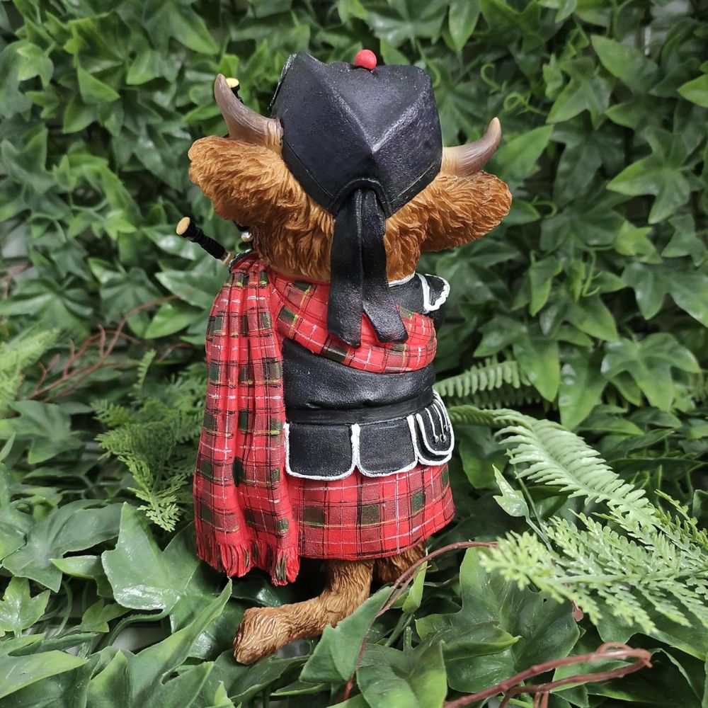 Vivid Arts 11cm Highland Cattle Bagpiper - XHC-4004-D
