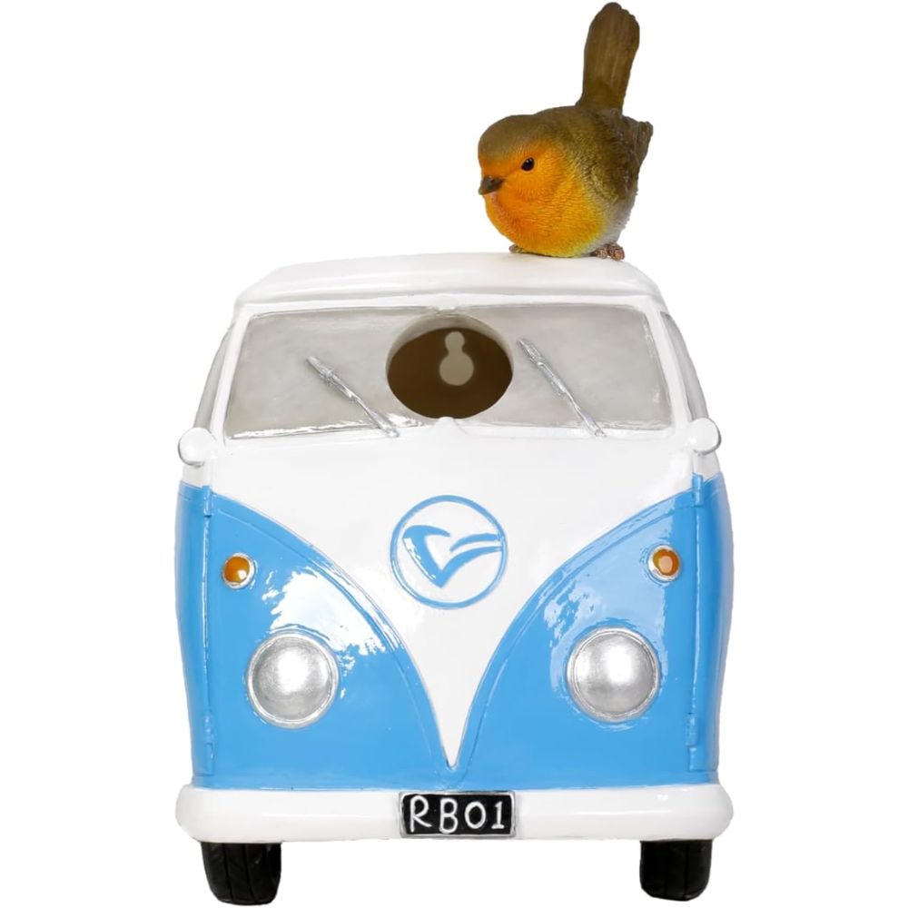 Vivid Arts 22.5cm Blue Camper Van/Robin Birdhouse - XBC-BH88-D