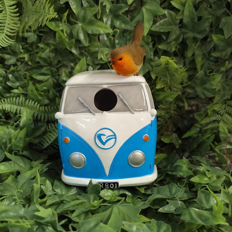 Vivid Arts 22.5cm Blue Camper Van/Robin Birdhouse - XBC-BH88-D