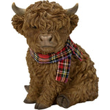 Vivid Arts 14.5cm Sitting Highland Cow with Red Scarf - XRL-HLC7-F