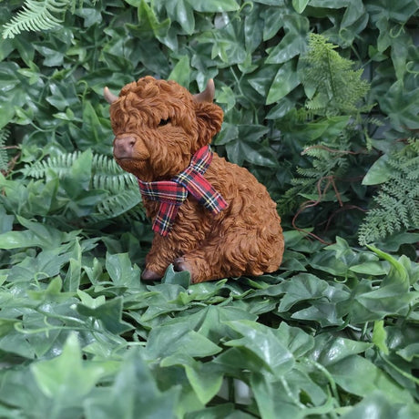 Vivid Arts 14.5cm Sitting Highland Cow with Red Scarf - XRL-HLC7-F