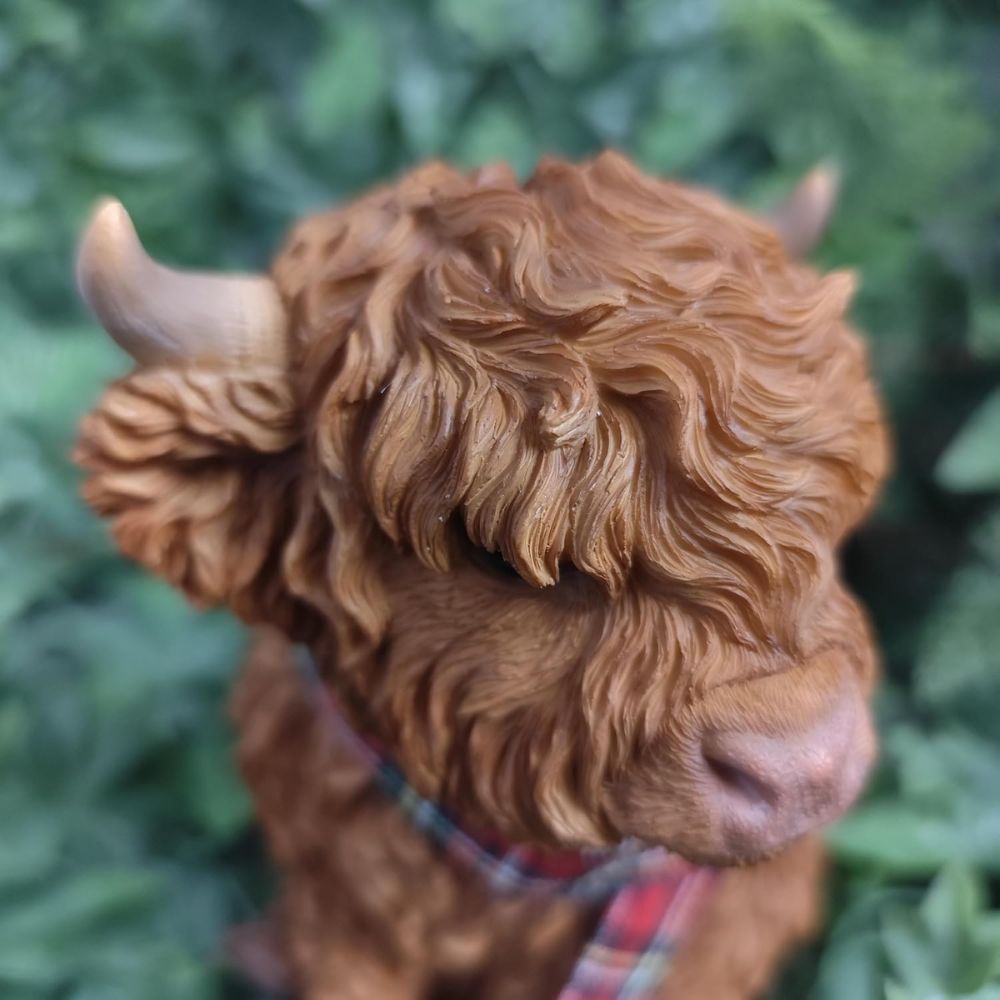 Vivid Arts 14.5cm Sitting Highland Cow with Red Scarf - XRL-HLC7-F
