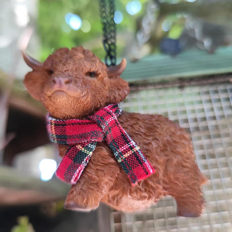 Vivid Arts 6.5cm Hanging Standing Highland Cow with Red Scarf - HGF-086