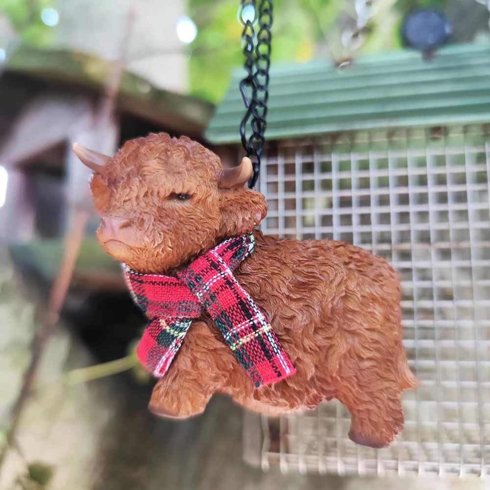 Vivid Arts 6.5cm Hanging Standing Highland Cow with Red Scarf - HGF-086