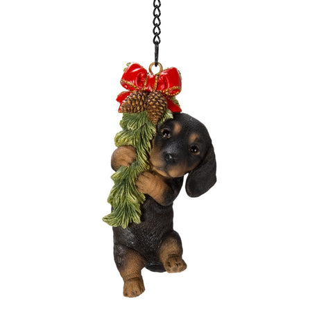 Vivid Arts Hanging Black/brown Dachshund Puppy with Wreath Pet Pal