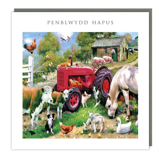 Tracks Publishing Penblwydd Hapus Farmyard Blank Card