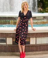 Joe Browns 10 Black Louisa Spots & Floral Midi Dress - WF203A