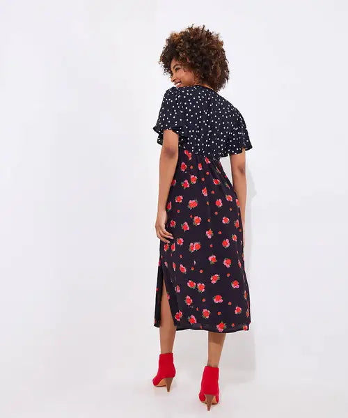 Joe Browns 10 Black Louisa Spots & Floral Midi Dress - WF203A