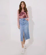 Joe Browns 16 Blue Denim Elsa Panelled Midi Skirt