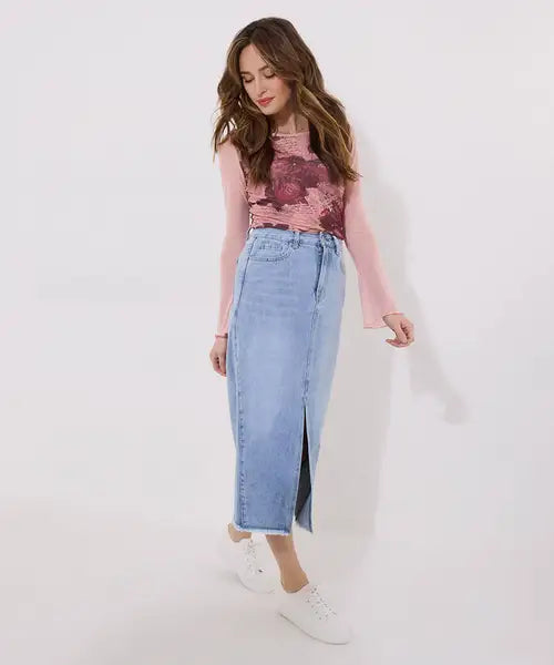 Joe Browns 16 Blue Denim Elsa Panelled Midi Skirt