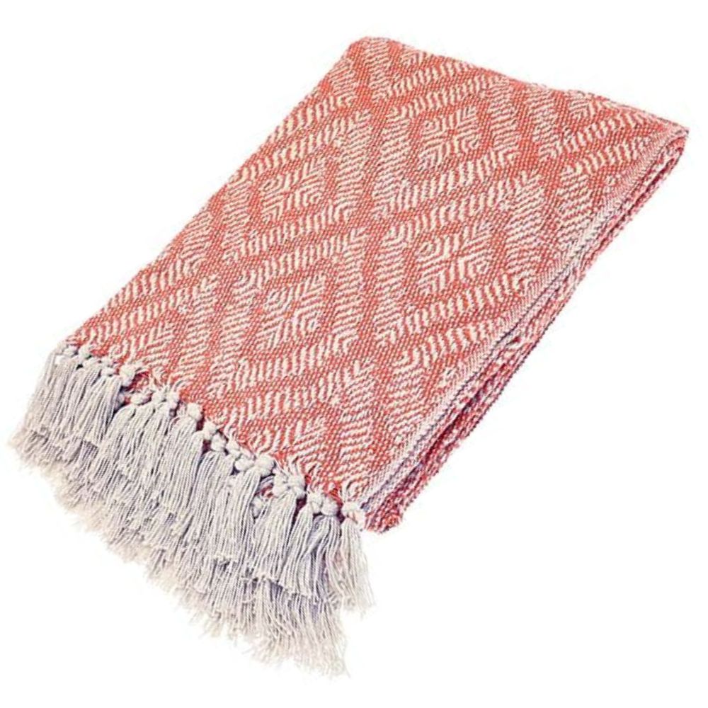 Walton & Co 127cm x 152cm Diamond Recycled Cotton Throw - Coral