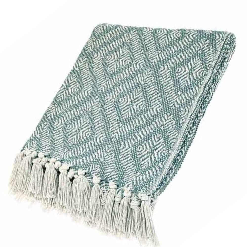 Walton & Co 127cm x 152cm Diamond Recycled Cotton Throw - Sea Blue