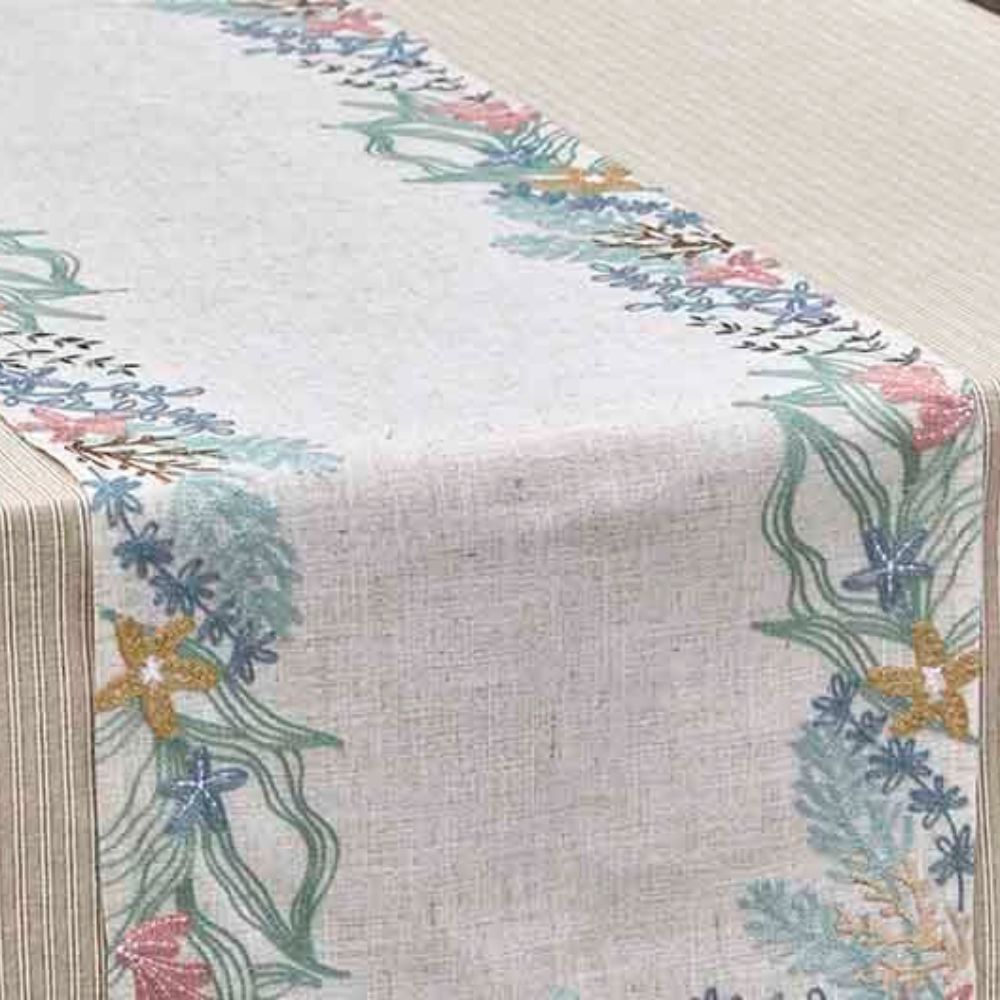Walton & Co 35cm x 175cm Embroidered Coral Table Runner