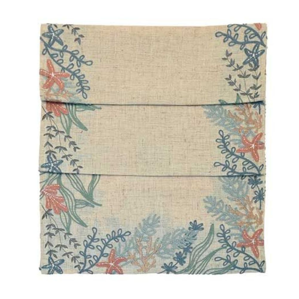 Walton & Co 35cm x 175cm Embroidered Coral Table Runner