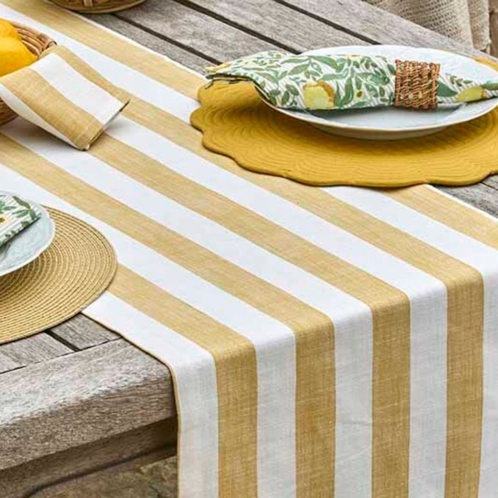 Walton & Co 40cm x 180cm Wide Stripe Table Runner - Honeydew