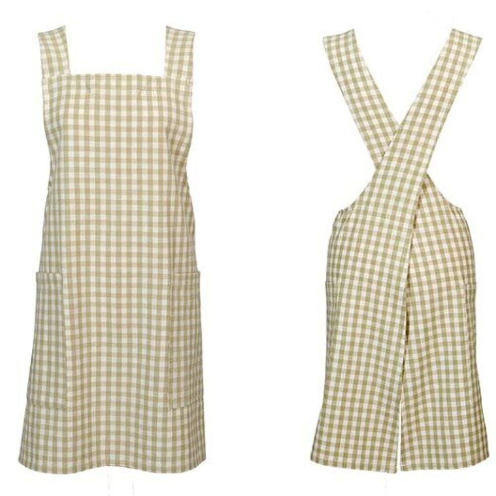 Walton & Co Gingham Cross Back Apron - Pale Olive