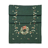 Walton & Co Green Embroidered Wreath Tail Runner