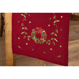 Walton & Co Red Embroidered Wreath Tail Runner
