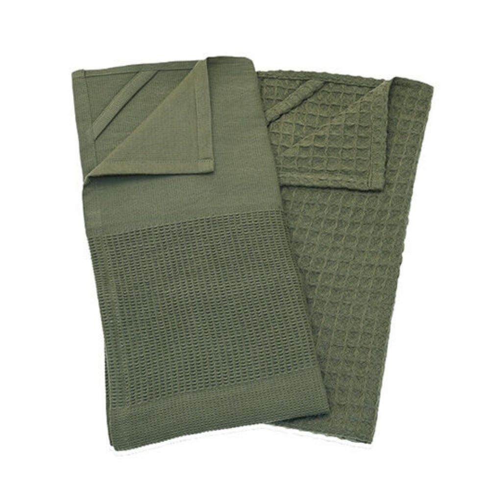 Walton & Co Soft Waffle Tea Towel (Set of 2) - Olive