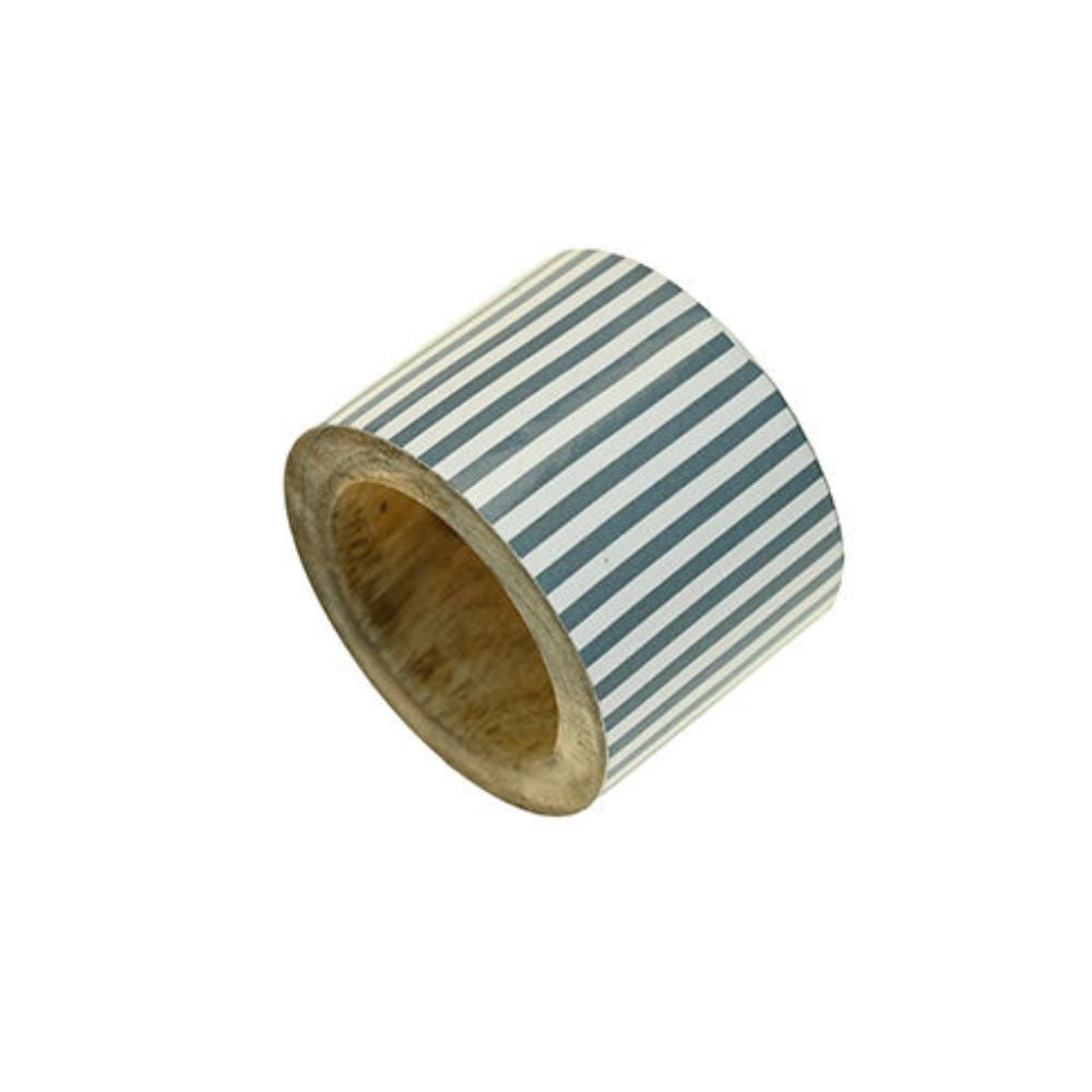 Walton & Co Striped Wooden Napkin Ring - Sky