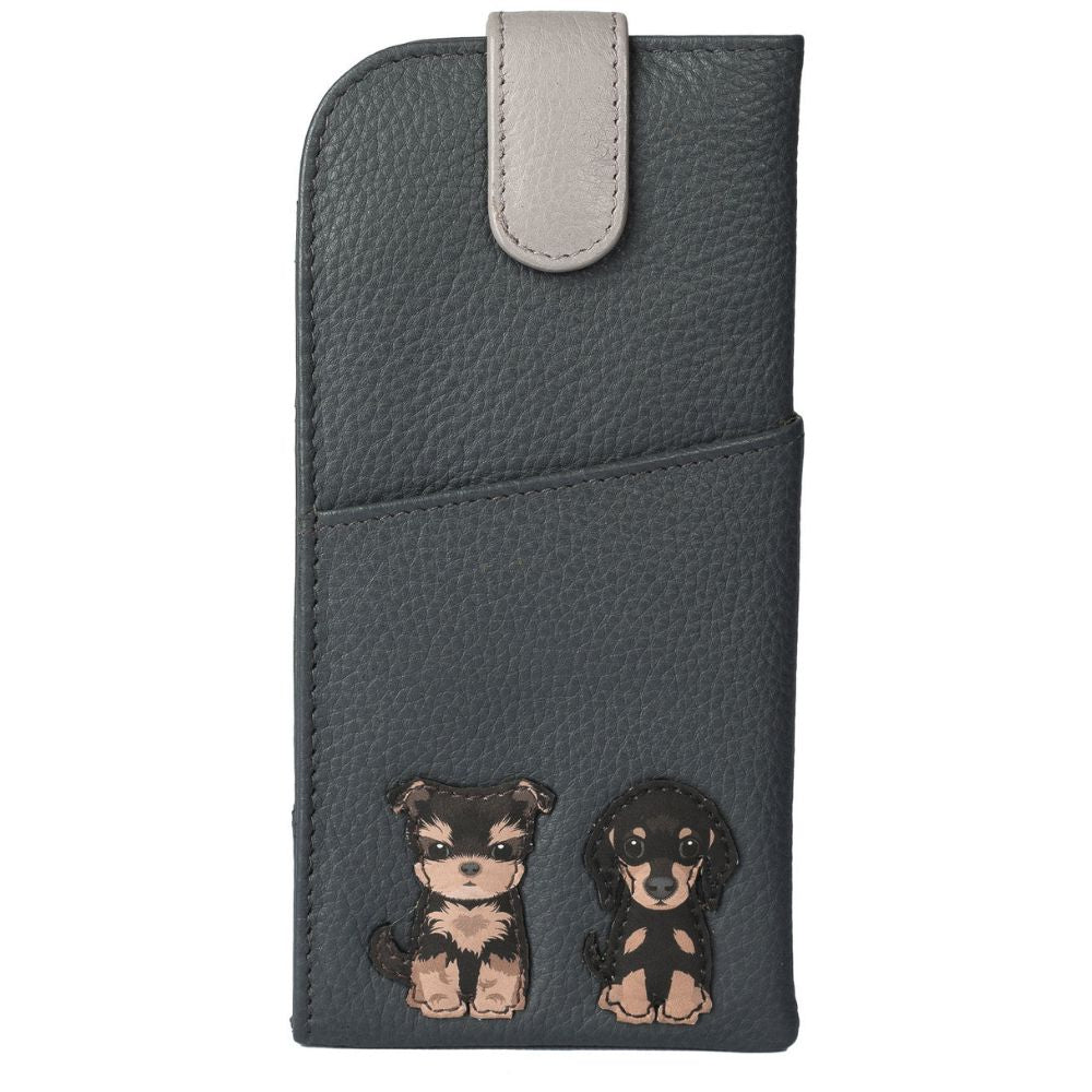 Mala Leather Best Friends Grey Sitting Dogs Glasses Case