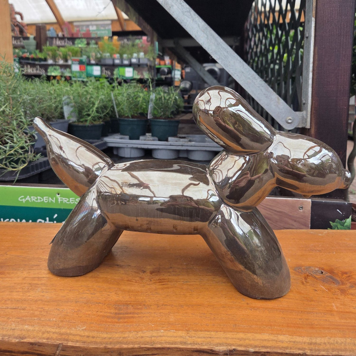 Woodlodge 39.5cm Glazed Balloon Dog Large Garden Ornament - Brown