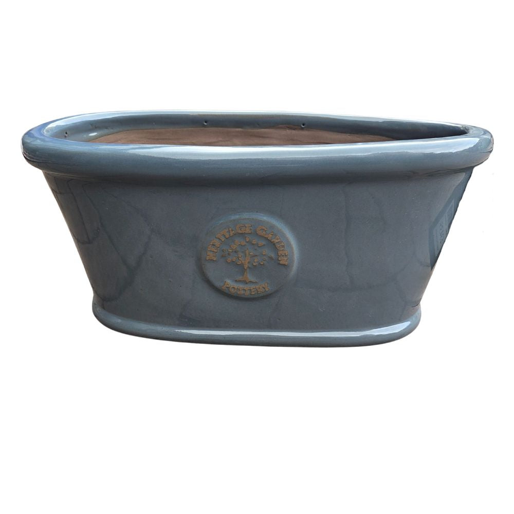 Woodlodge 43cm Edotro Glazed Trough Pot - Stone Blue