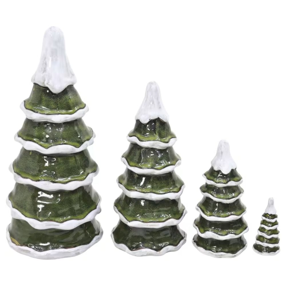 Woodlodge 20cm M Glazed Christmas Tree Garden Ornament - Green
