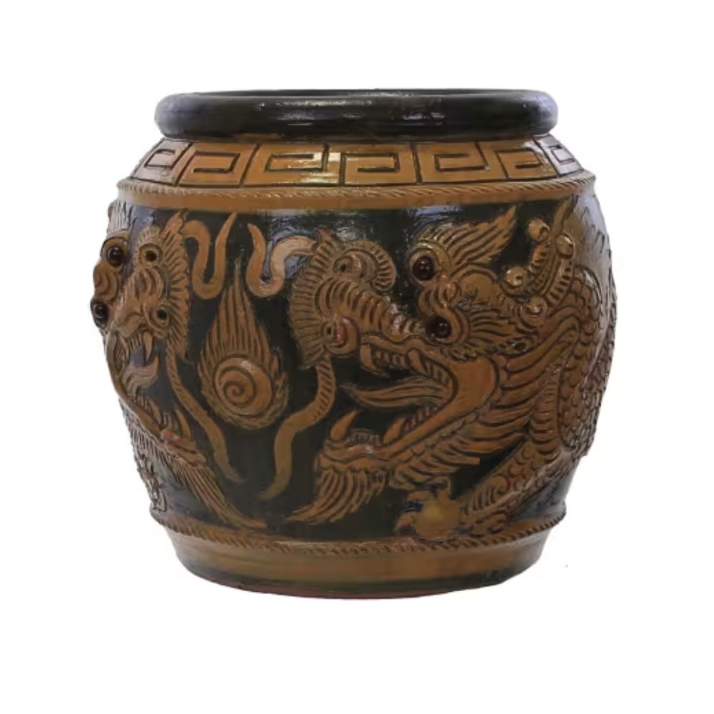 Woodlodge 36cm Dragon Thai Glazed Pot