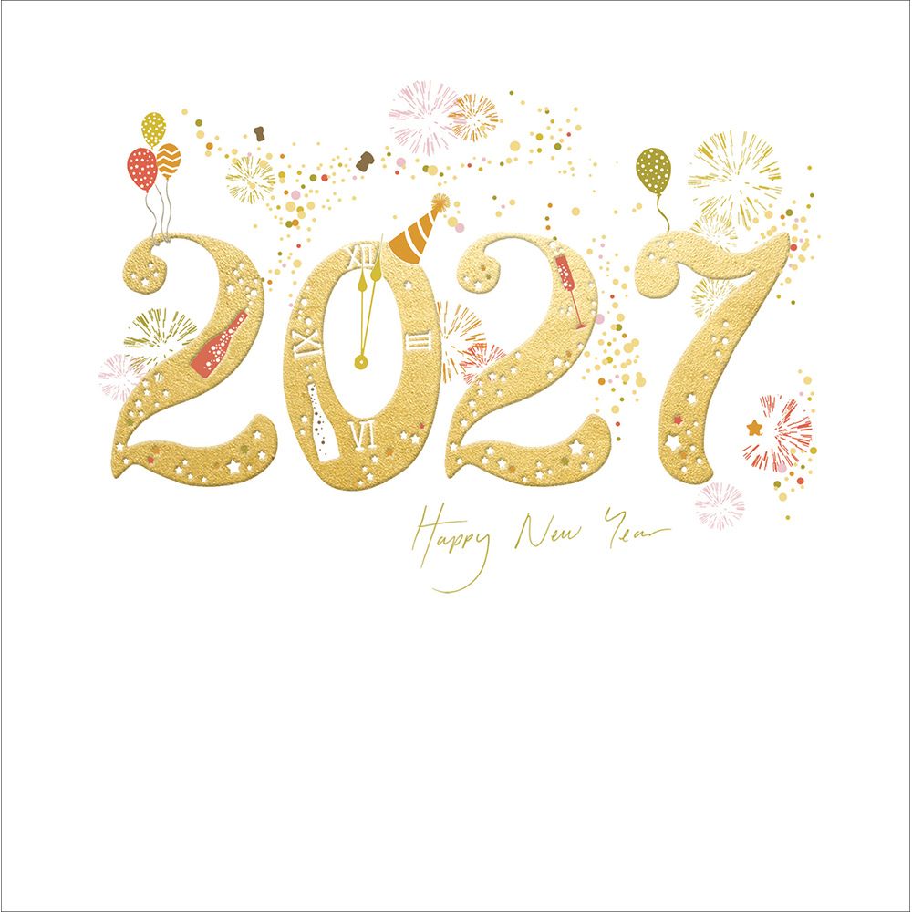 Woodmansterne 2027 Golden Text Happy New Year Card