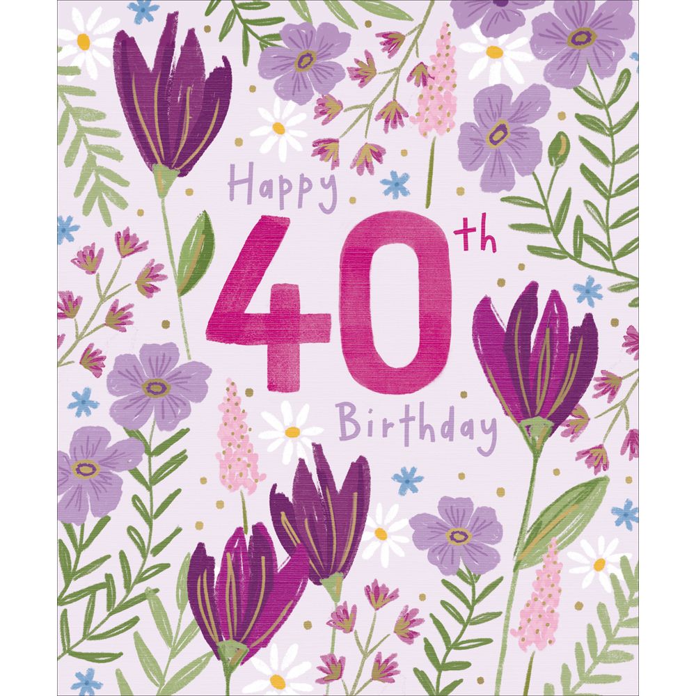 Woodmansterne 40th Purple Flowers Birthday Card