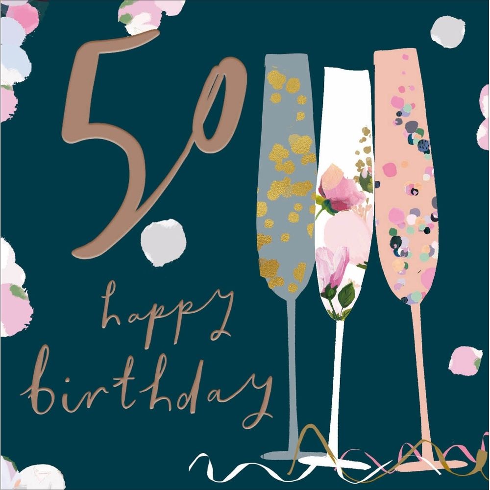 Woodmansterne 50th Champagne Flutes Birthday Card