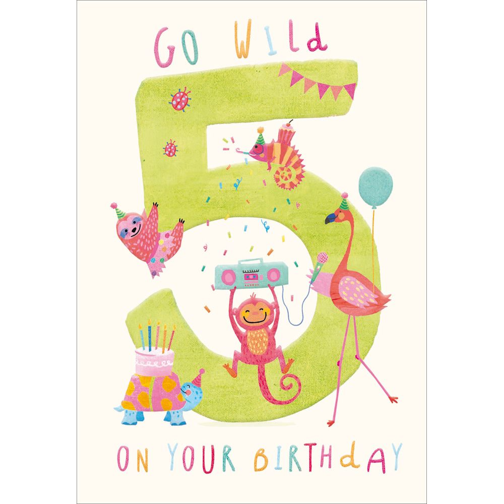 Woodmansterne 5th Go Wild Animals Birthday Card