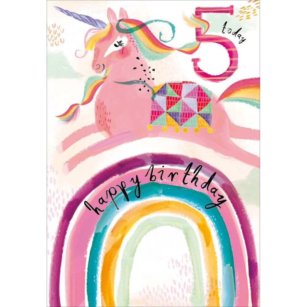 Woodmansterne 5th Rainbow Unicorn Birthday Card