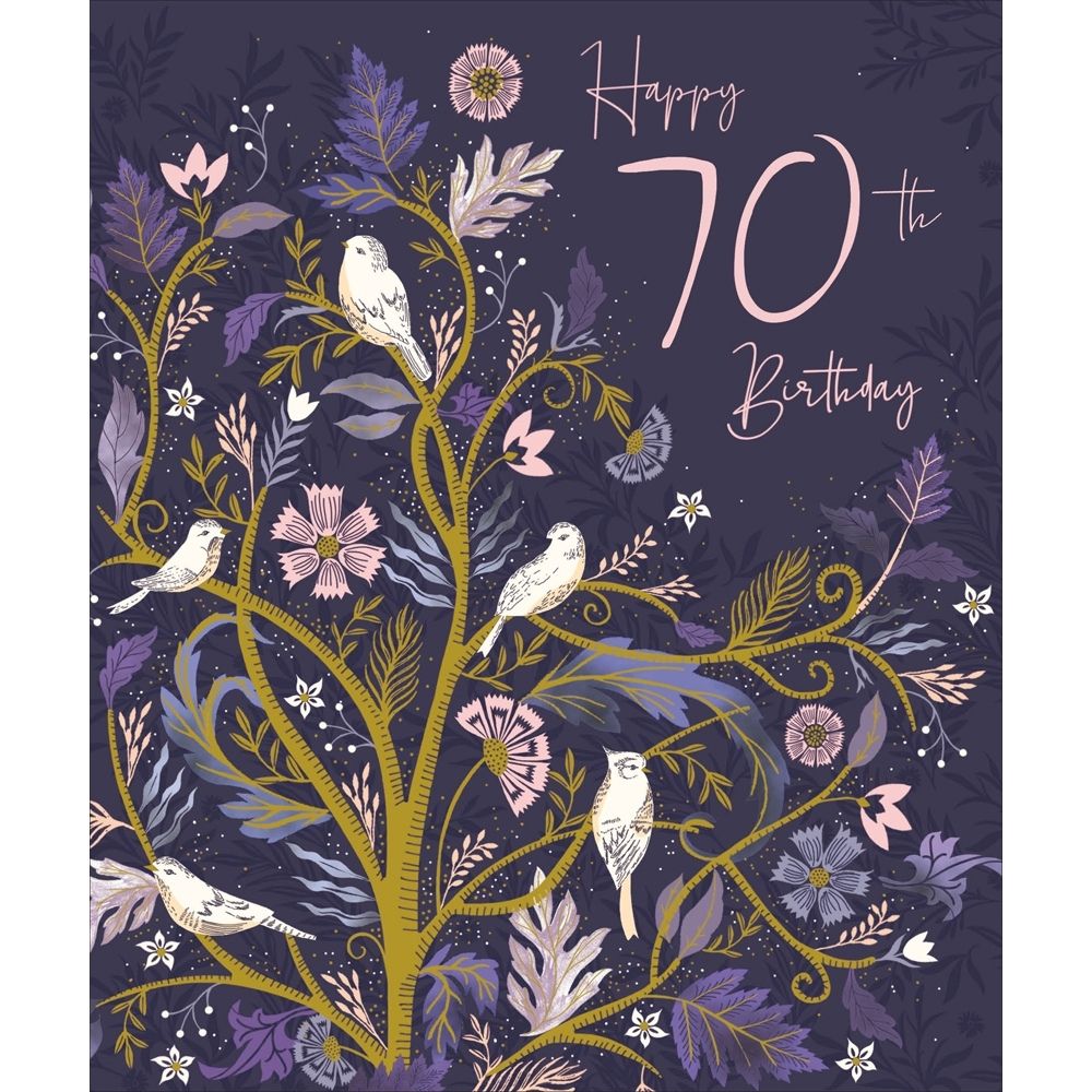 Woodmansterne 70th Birds Floral Birthday Card