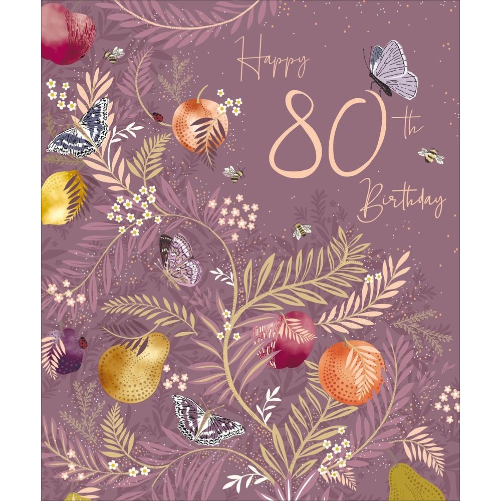 Woodmansterne 80th Butterflies & Foliage Birthday Card