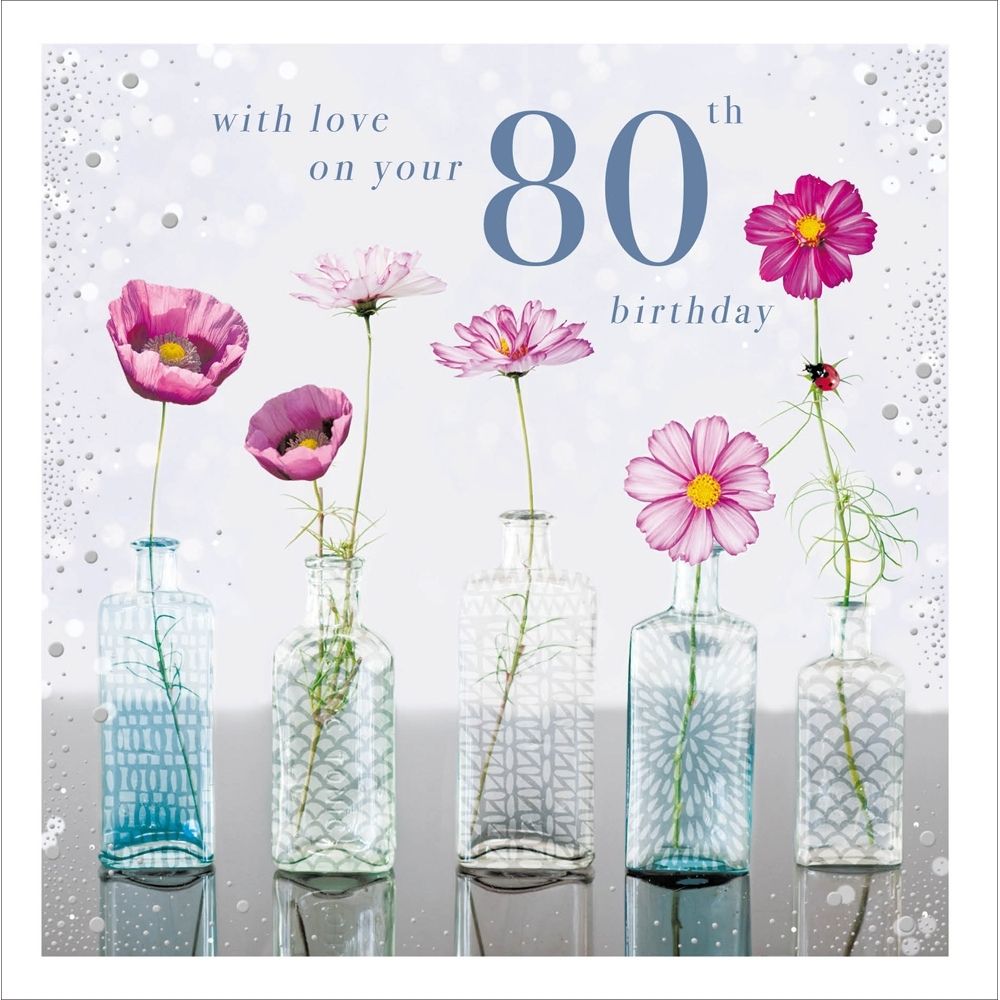 Woodmansterne 80th Pink Flowers Birthday Card